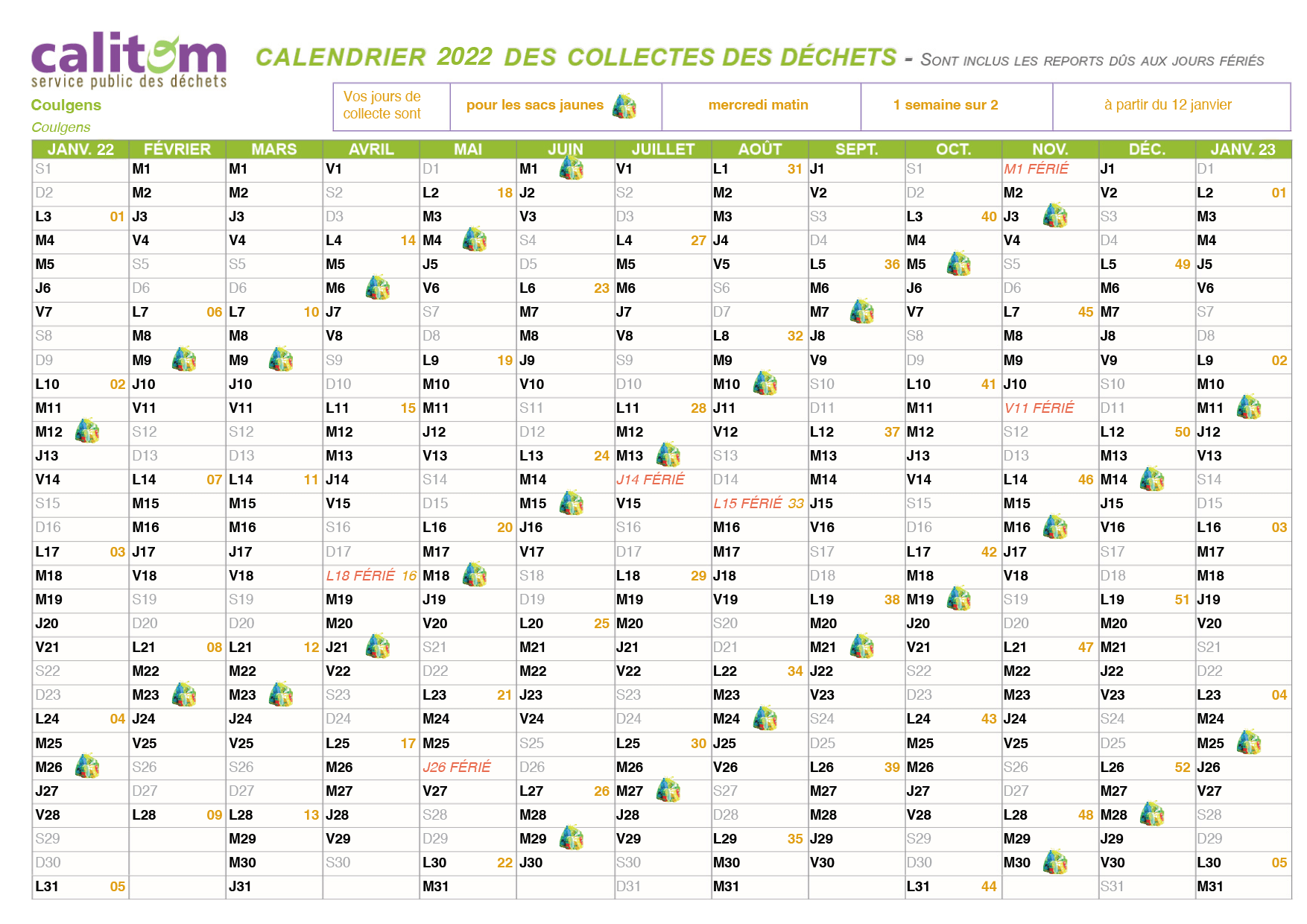 Coulgens sacs jaunes
