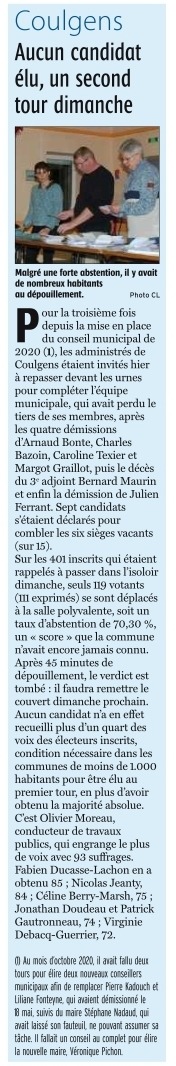 ARTICLE CHARENTE LIBRE POUR LES ELECTIONS COMPLÉMENTAIRES