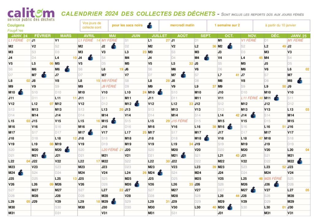 CALENDRIER COLLECTE D’ORDURES – Coulgens